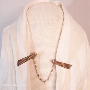 Sweater Guard Gold Tone Clips With Faux Pearl Chain